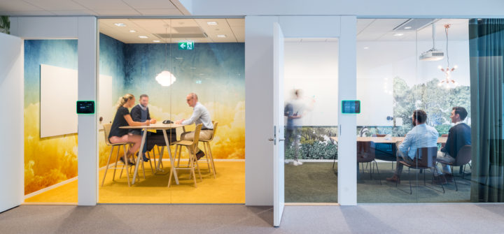 2 conference rooms with bright and fun colors. Happy office happy worker